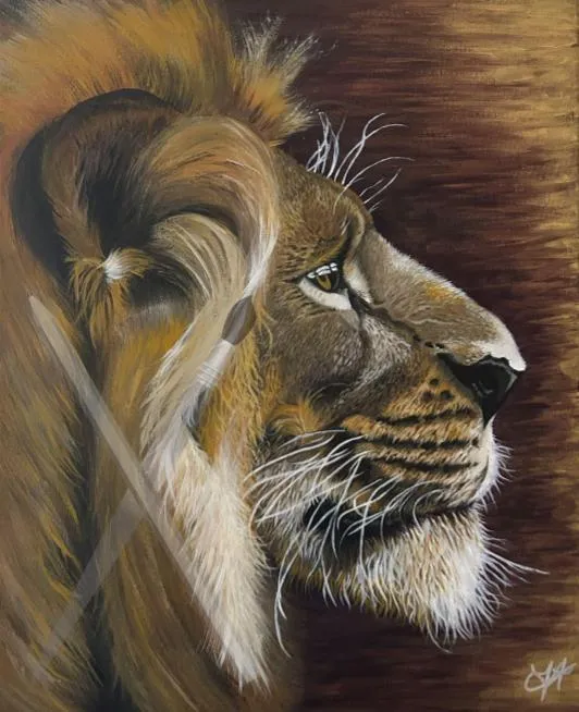 Be Brave, a detailed painted profile of a male lion